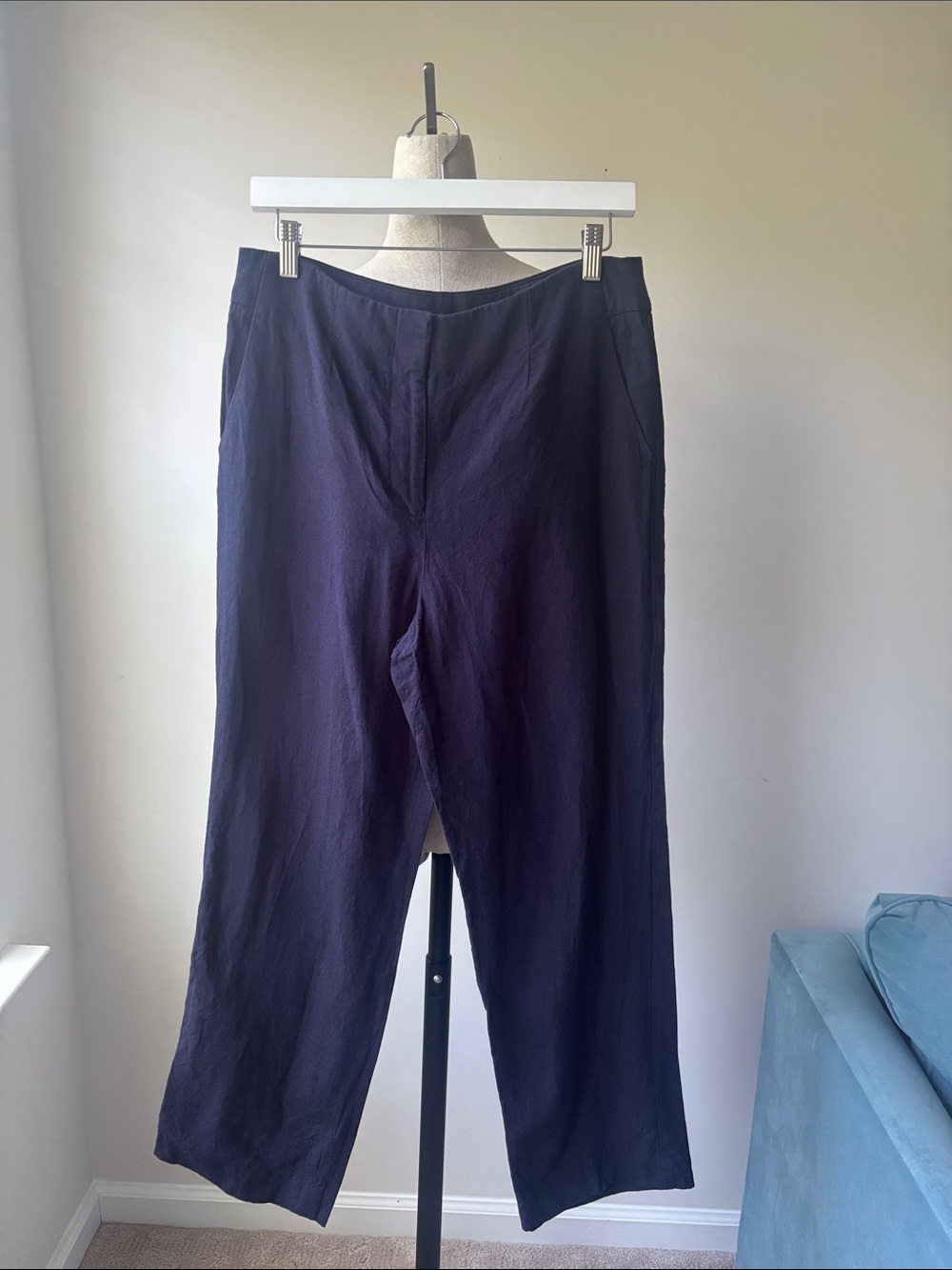 Talbots Southampton Pants Womens Size 8 Blue Linen Blend Straight Leg Coastal